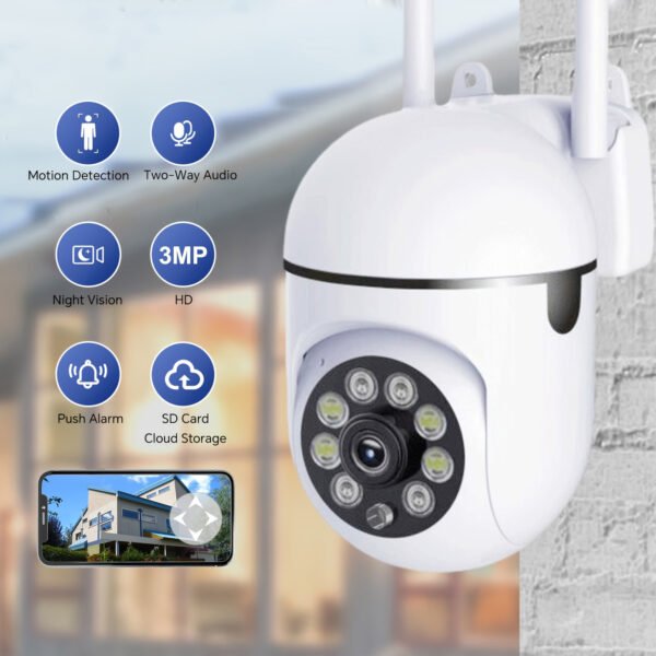 Teruhal Smart Security Camera with 3MP Resolution, WiFi Connectivity, Auto-Tracking, Full-Color Night Vision, AI Motion Detection, 355° Horizontal & 90° Vertical View, Two-Way Audio, Easy Installation - Wall Mountable