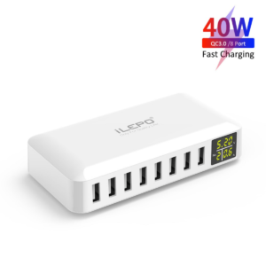 40W 8-port USB Charger with USB Cable Mobile Phone Multiple usb Charger Desktop charging intelligent digital display Suitable