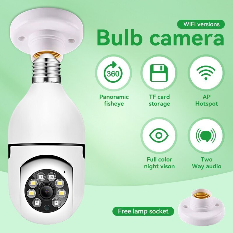 1pc WJG 1080P WiFi Bulb Security Camera, Indoor/Outdoor PTZ with Motion Tracking, Smartphone Compatible, No Battery Required, Easy Installation, 355° View, for Home Surveillance, Smart Bulb Cam - Image 2