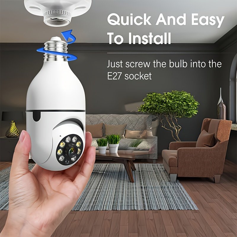1pc WJG 1080P WiFi Bulb Security Camera, Indoor/Outdoor PTZ with Motion Tracking, Smartphone Compatible, No Battery Required, Easy Installation, 355° View, for Home Surveillance, Smart Bulb Cam - Image 3