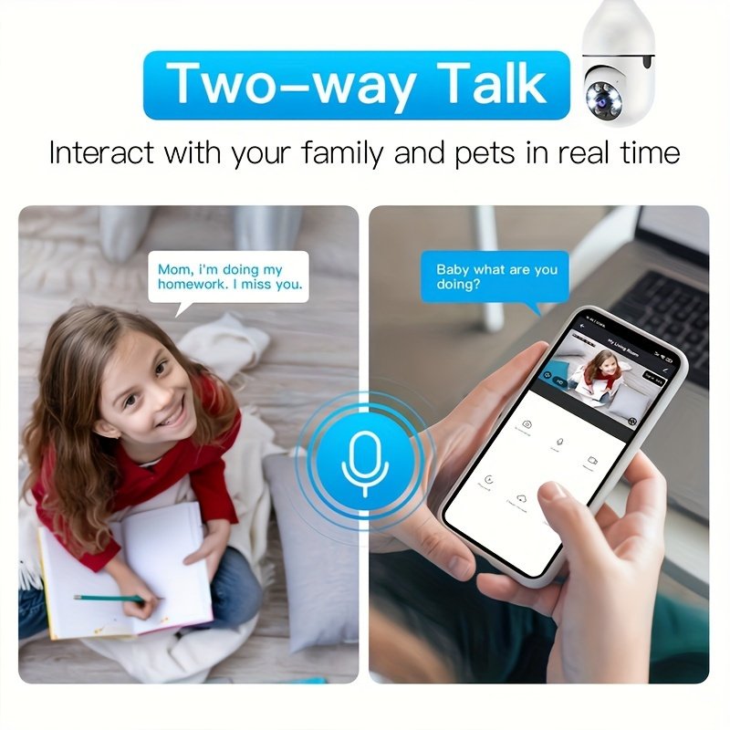 1pc WJG 1080P WiFi Bulb Security Camera, Indoor/Outdoor PTZ with Motion Tracking, Smartphone Compatible, No Battery Required, Easy Installation, 355° View, for Home Surveillance, Smart Bulb Cam - Image 6