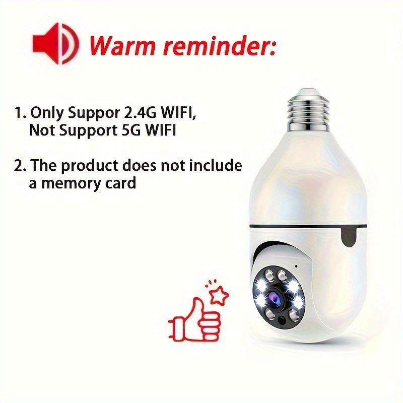 1pc WJG 1080P WiFi Bulb Security Camera, Indoor/Outdoor PTZ with Motion Tracking, Smartphone Compatible, No Battery Required, Easy Installation, 355° View, for Home Surveillance, Smart Bulb Cam - Image 10