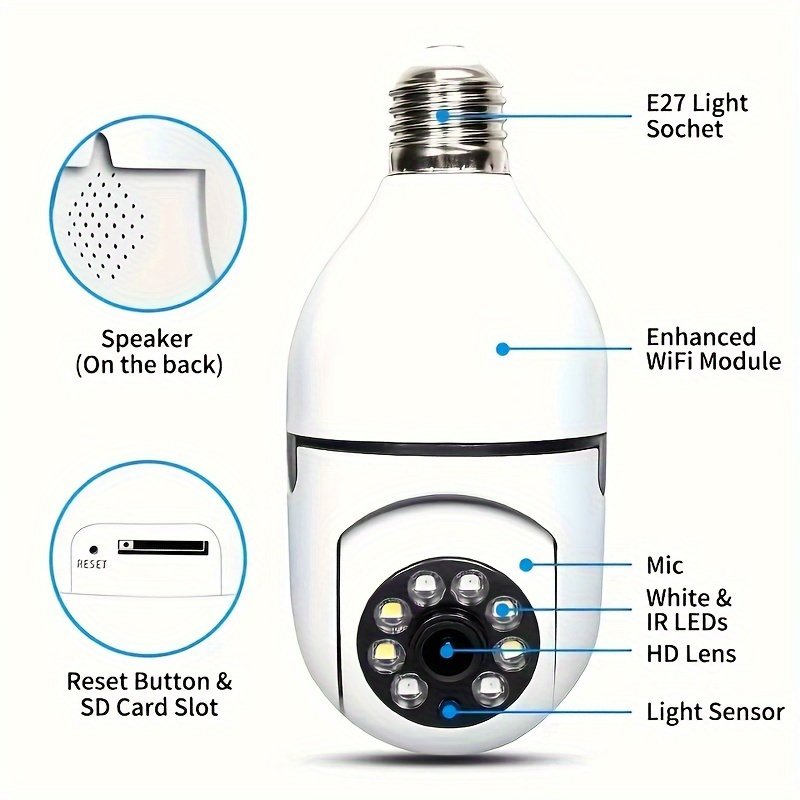1pc WJG 1080P WiFi Bulb Security Camera, Indoor/Outdoor PTZ with Motion Tracking, Smartphone Compatible, No Battery Required, Easy Installation, 355° View, for Home Surveillance, Smart Bulb Cam - Image 12