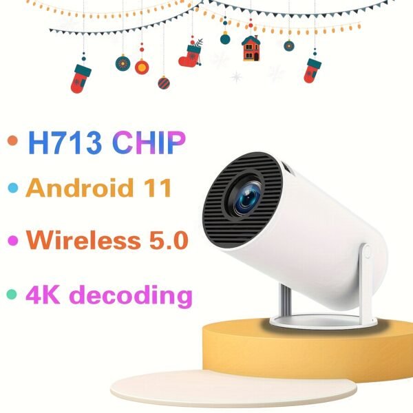 The TUOGTCI Upgraded Version of The Portable 4K HD Projector Has a Lifespan of 30,000 Hours, Features Smart Automatic Keystone Correction, 200 ANSI Brightness, Runs on Android 11, Supports Wifi 6, And Is Compatible with HD USB for Automatic Calibration. - Image 3