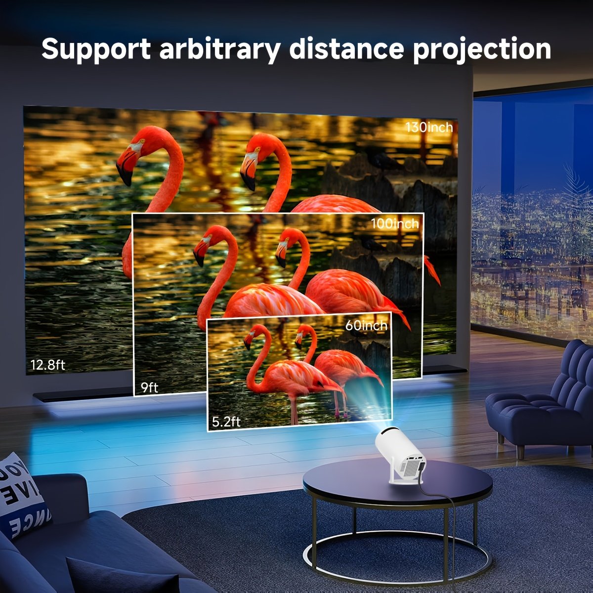 Android 12 Portable Projector 130ANSI Support 1080P/4K Decoding HD Video Projector, Wireless 5.2 Support 16:9 Aspect Ratio, 180° Rotation Mini Projector, EU Plug - Image 8