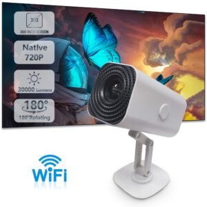 1pc V50 Mini Projector, 1080P Full HD WiFi Enabled, 720P 360° Viewing Angle, Table Mount, Remote Control, LCD Display, Built-in Speakers, USB Power, 16:9 Aspect Ratio, 200-499 Lumens, Display Port Connectivity, Ideal for Home Office, Movie Nights, and Bir