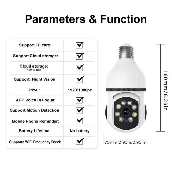 WJG 5G WiFi Smart Light Bulb Camera - E27 Fit, 360° Rotation, Auto-Tracking, Panoramic View, Wireless PTZ, Infrared Night Vision, Motion Detection, Two-Way Audio, Easy Setup - Image 5