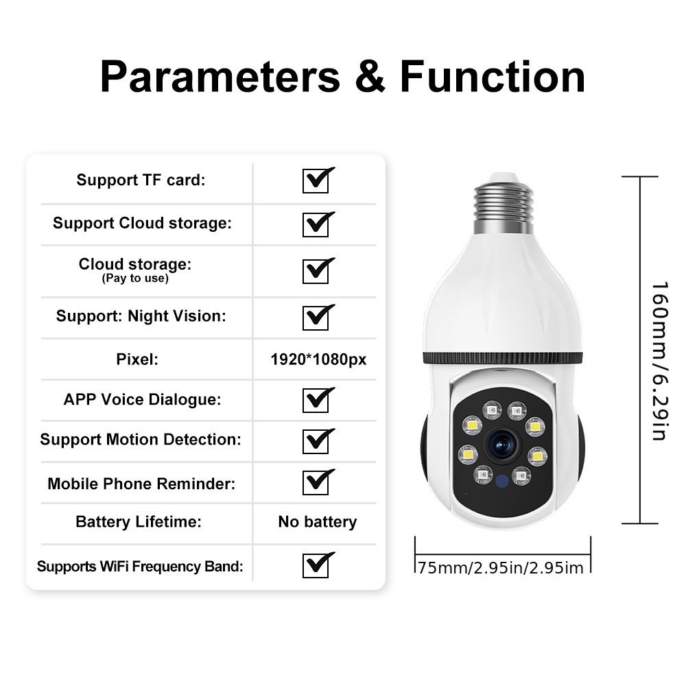 WJG 5G WiFi Smart Light Bulb Camera - E27 Fit, 360° Rotation, Auto-Tracking, Panoramic View, Wireless PTZ, Infrared Night Vision, Motion Detection, Two-Way Audio, Easy Setup - Image 5