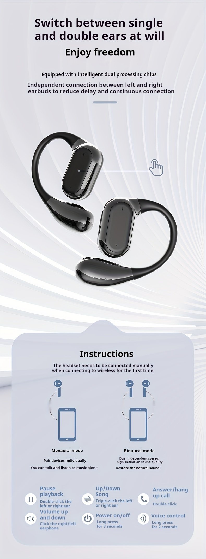 2024 NEW Style True Wireless On-Ear Sleeping Comfortable Headset Music Couples Earbuds TWS HIFI Dolby Bass ACC Stereo HD Calling Earphones for Android & Iphone Cellphone Sports Earpieces Smart Headphones - Image 18