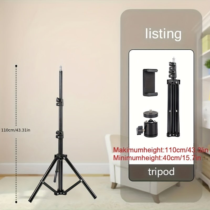 1pc UEGOGO 83.4" Iron Extendable Photography Tripod Stand with 1/4" Screw, Portable Adjustable Tripod for Cell Phone Photography, Video Recording, Live Streaming, Includes Tripod Stand and Phone Clip - Image 4
