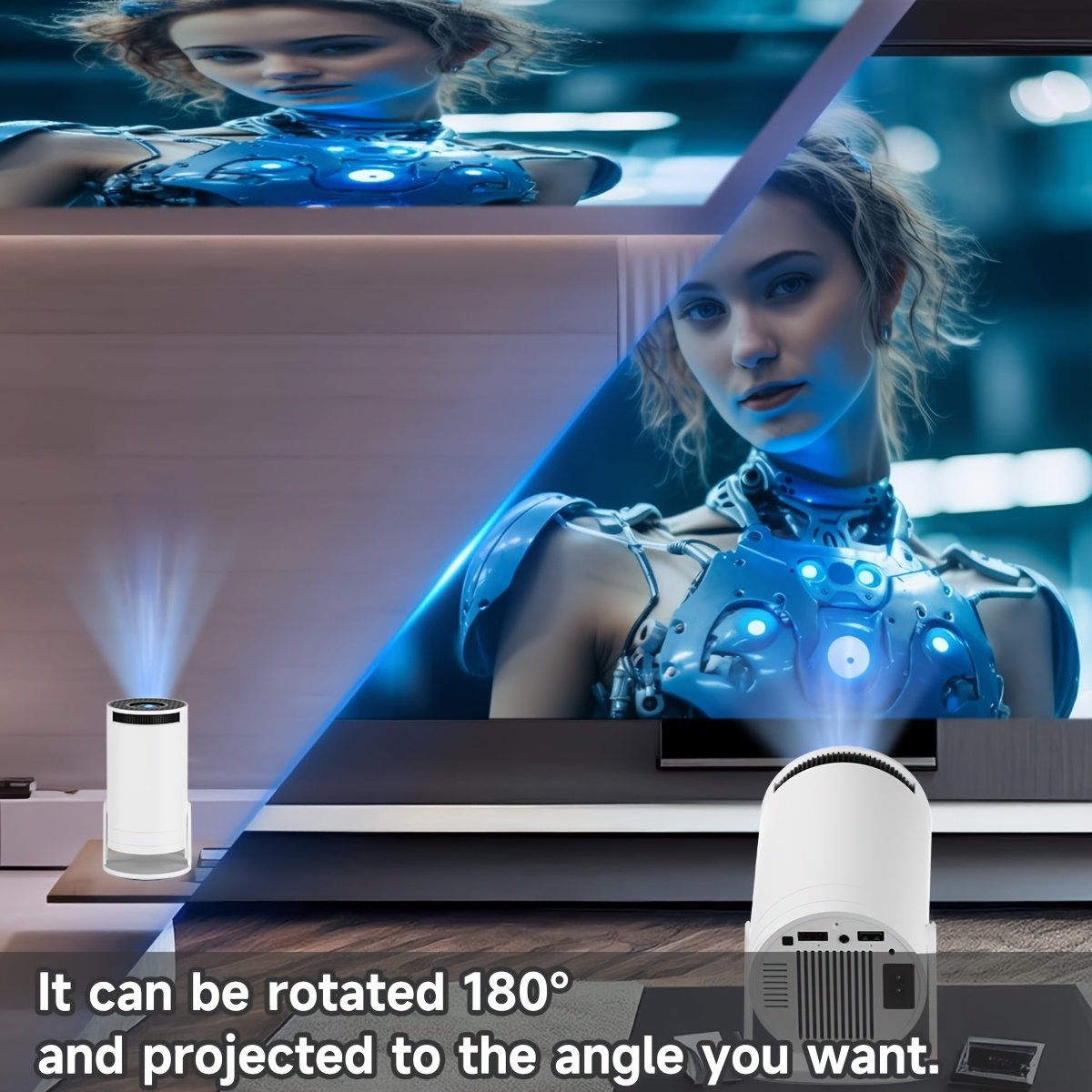 XYA Compact HD Mini Projector - 2800+ Lumens, 1080P Supported, 3.3meter Screen, Remote Control, LED Lights, Auto Correction, for Laptops, PCs, Smartphones - White, Home Cinema Projector|Modern Cylindrical Design|Highperformance Electronics - Image 9