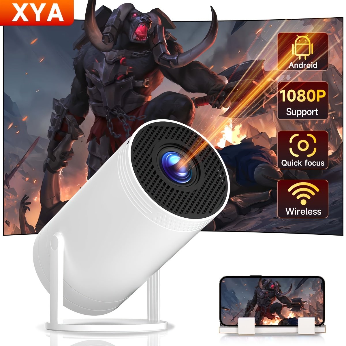 Support 4K/1080P HD Projector, LCD Display Technology, Manual Fast Focus with Remote Control, Android 12 System, Compatible, USB, AV, Smartphone/Pc - Image 5