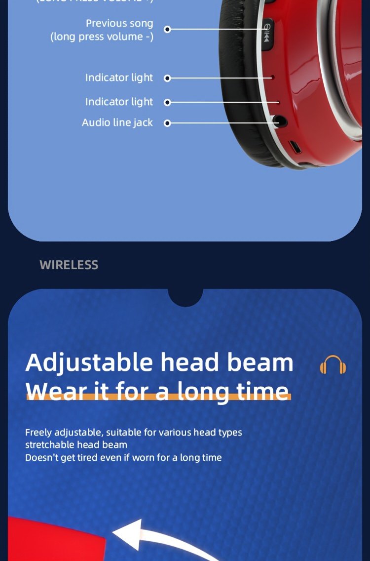 Wireless earphones, multi-color LED lights, comfortable foldable earphones, for tablet/PC/phone/birthday/Christmas/travel gifts. Popular wireless earphones, head mounted wireless earphones, and foldable earbuds. - Image 24
