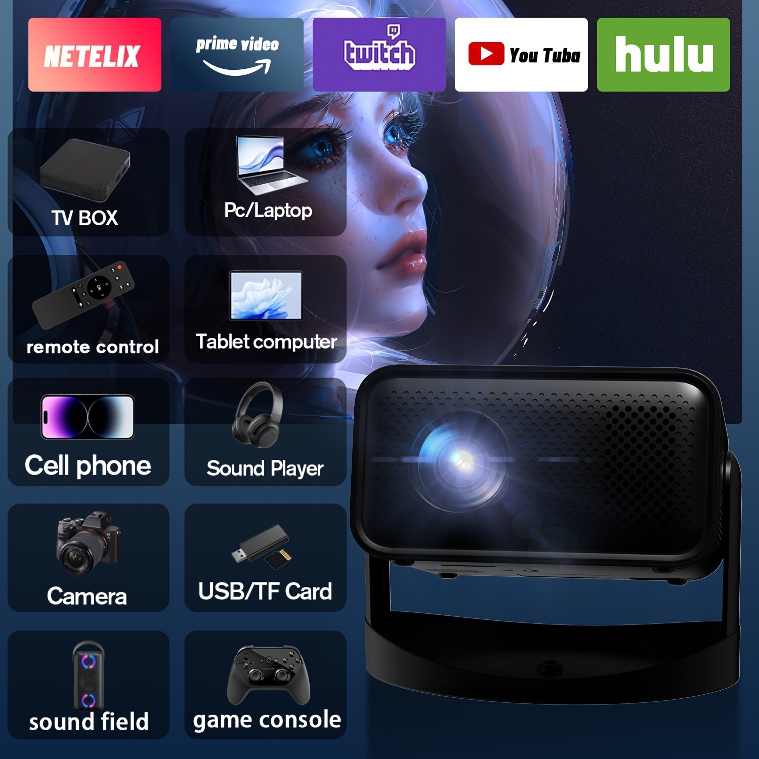 Full HD Smart Projector, Android, 5G WiFi Wireless Movie Projector, Projector Home Theater, Home Theater Projector, Projector Screen, Room Projector Connect to Mobile Phone 5G Sync, Compatible with - Image 5
