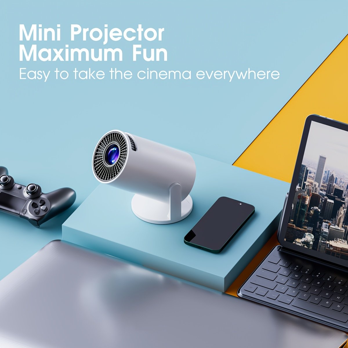 2025 Latest Convenient Mini Projector, 3D Support 1080P Movie Projector, Home Theater Video Projector, Compatible with Mobile Phones/Tablets/Laptops/PCs/TVs/USB Drives/DVDs