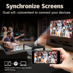 Lyncast HY300 Mini Projector - 4K Support, for Android 11.0, Dual Band WiFi, Portable & Rotatable for Outdoor Cinema