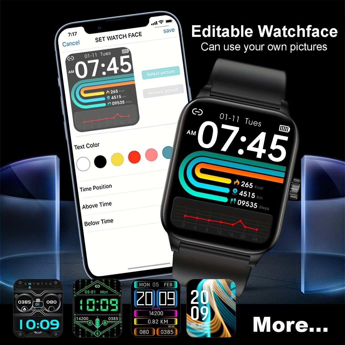 New Smartwatch, 3D Dynamic Sports Plant Growth Dial, 1.85-Inch Large Screen, True IP68 Waterproof, Smart Call Watch, 100+ Sports Modes, Connectable to Iphone And Android Phones, Answer And Make Calls, Message Push - Image 2
