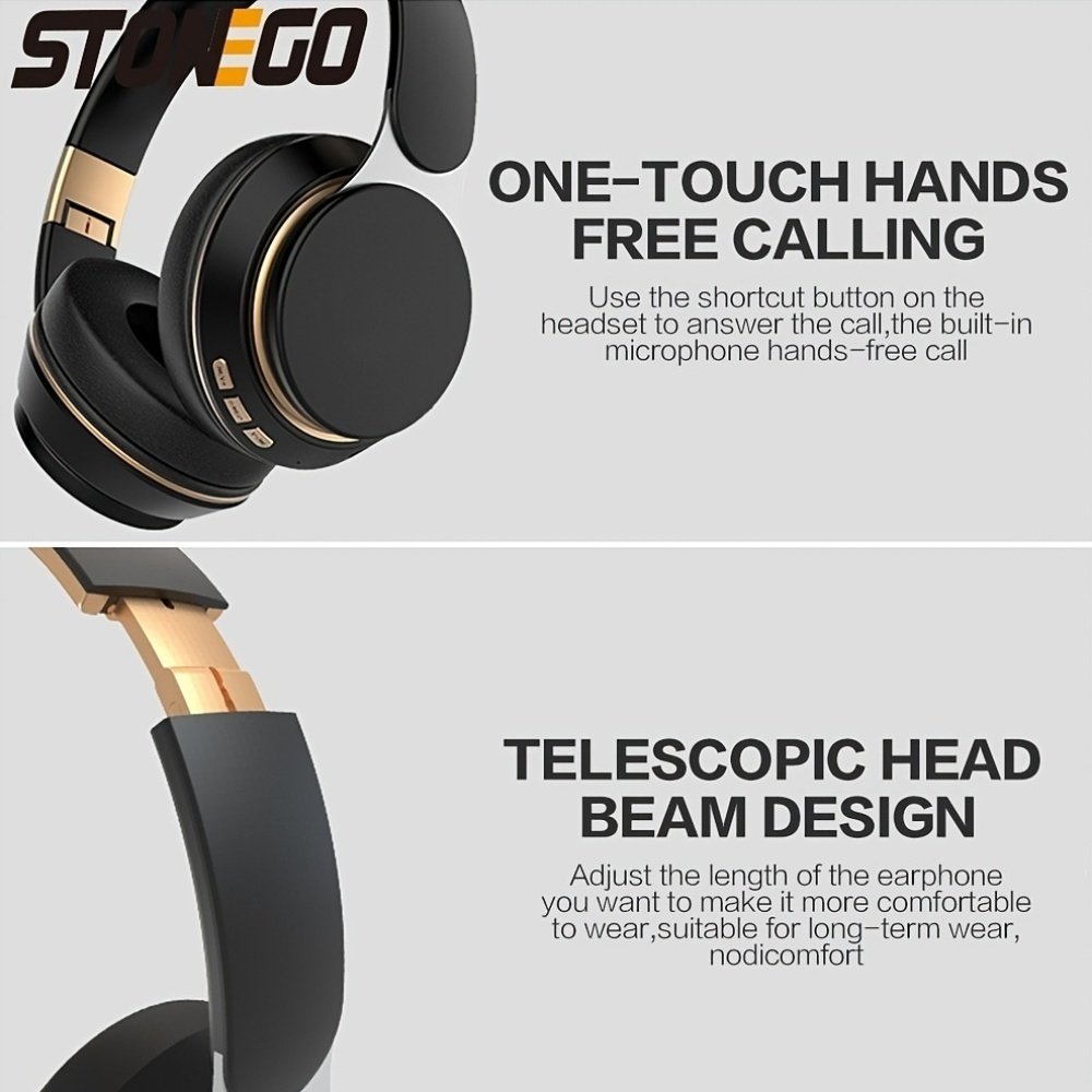STONEGO 1pc Wireless Foldable Headphones, Comfortable for Long Time Listening, Adjustable Headband Design for Traveling, Working And Gaming - High-Quality Sound, Rechargeable Battery, Long Battery Life for Daily Use. - Image 7