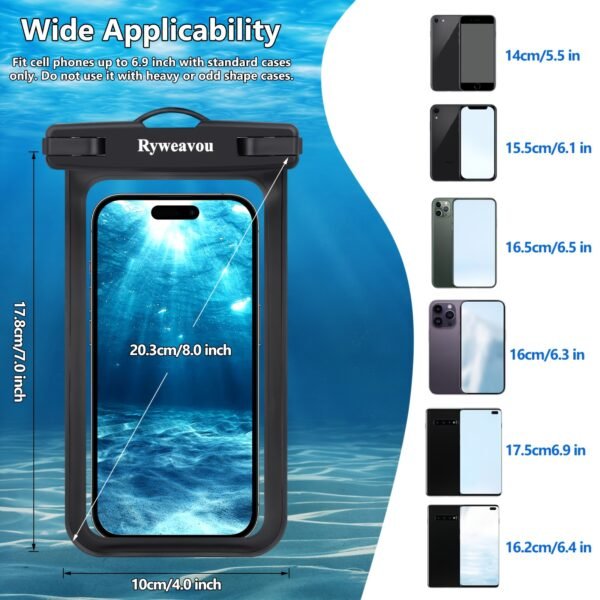 Ryweavou 2-Pack 7-Inch Waterproof Phone Pouch, PVC Dry Bag for iPhone 16 Pro/15/14/13/12/11 Pro Max/XS Plus/Galaxy, Completely Waterproof for Diving, Swimming, Snorkeling, Beach Activities - Black - Image 3