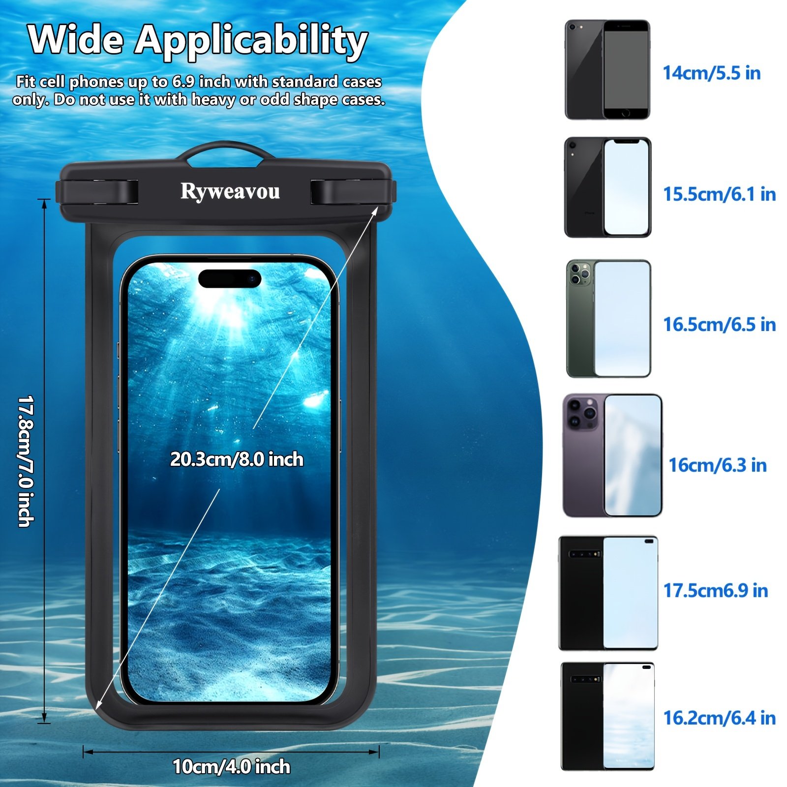 Ryweavou 2-Pack 7-Inch Waterproof Phone Pouch, PVC Dry Bag for iPhone 16 Pro/15/14/13/12/11 Pro Max/XS Plus/Galaxy, Completely Waterproof for Diving, Swimming, Snorkeling, Beach Activities - Black - Image 3