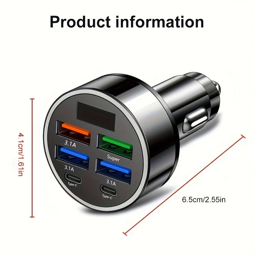 Fast Charge 6-in-1 Car Phone Charger - QC3.0, Dual PD Power Adapter with LED Display for Vehicles - Image 9