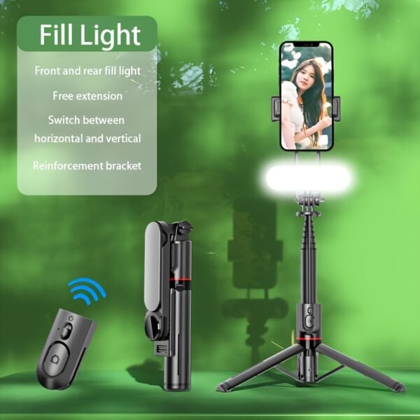 1pc Stainless Steel Selfie Stick with Wireless Remote Fill Light, Battery Powered, ≤36V, Multi-functional Handheld Travel Stand for iPhone/Android, Outdoor Live Photo Shooting, Ideal Gift - Image 2