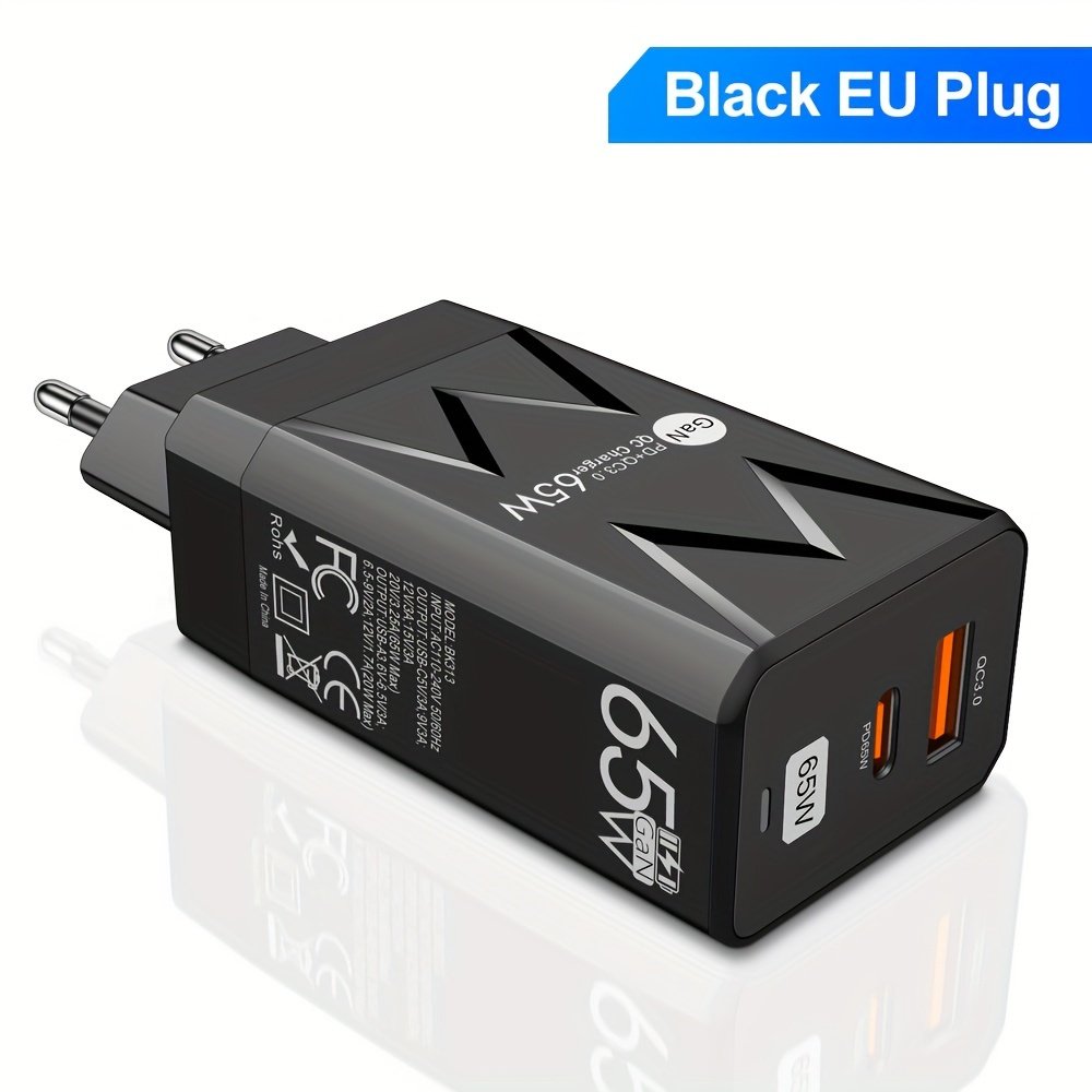 PD 65W + USB 20W GaN Charger Dual Ports USB C EU Plug Wall Charger, Type-C QC3.0 Mobile Phone Fast Charging Adapter, 2 Ports Protable Travel Charger - Image 5
