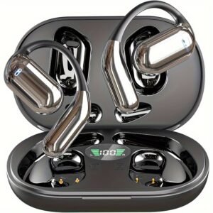 Wireless Headphones with Open Ear Design, Sport Earbuds Featuring Touch Volume Control, Built-In Microphone, And Ear Hooks. They Offer 50 Hours of Playtime And Come with an LED Display Charging Case, Ideal for Running And Fitness, Available in Black And W