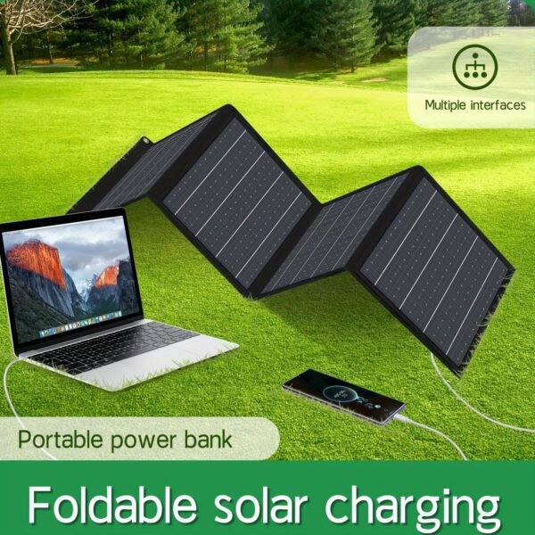 65W Solar Charger - Lightweight, Portable & Foldable with Carabiner Clip for Mobile Phones - Image 2