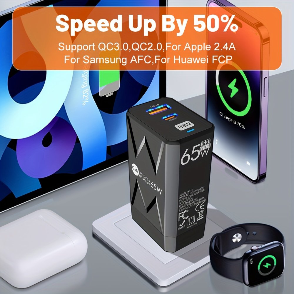 PD 65W + USB 20W GaN Charger Dual Ports USB C EU Plug Wall Charger, Type-C QC3.0 Mobile Phone Fast Charging Adapter, 2 Ports Protable Travel Charger - Image 8