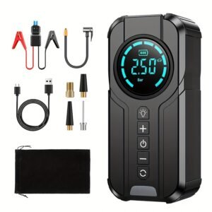 8000mAh Emergency Car Jump Starter Power Bank with Digital Display, Portable USB-C Charging Air Compressor, 12 Safety Protections, Fast Inflation in 10 Seconds, Rechargeable Lithium Polymer Battery for Tire Inflation and Multi-Functional Lighting