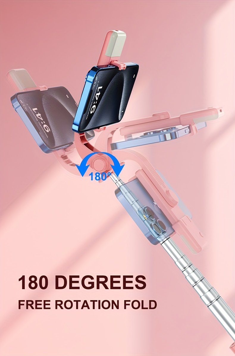 Wireless Selfie Stick Tripod, Pink Multi-Size with Beauty Light, 360° Rotating, Portable Remote Control Handheld Live Streaming Stand, Anti-Shake Gimbal Stabilizer, Battery Powered (Button Battery, ≤36V) - Image 17