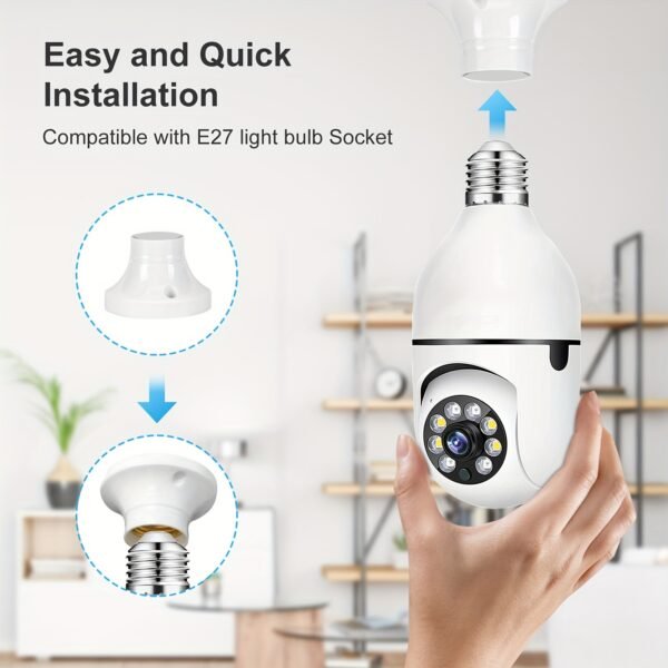 1pc Smart E27 Bulb Security Camera, 360° Rotatable, Wi-Fi Enabled, Infrared Night Vision, Two-Way Audio, Motion Sensor, Ceiling Mount, Hard-Wired 110-240V, App Control, No Battery, Non-Waterproof - Image 7