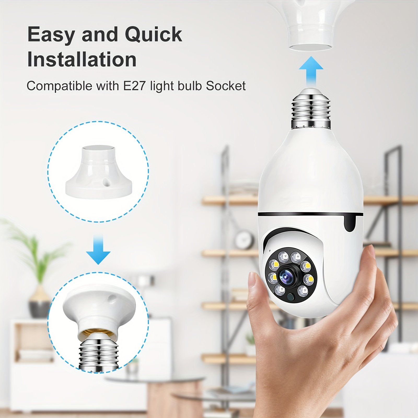 1pc Smart E27 Bulb Security Camera, 360° Rotatable, Wi-Fi Enabled, Infrared Night Vision, Two-Way Audio, Motion Sensor, Ceiling Mount, Hard-Wired 110-240V, App Control, No Battery, Non-Waterproof - Image 7