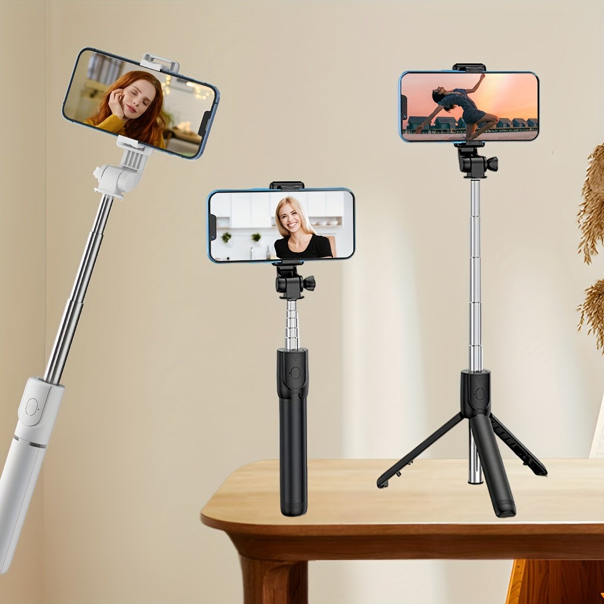 1pc 360° Rotatable Wireless Selfie Stick Tripod, Panoramic Smartphone Stand for Travel, Outdoors, Live Streaming & Video Recording, Plastic, Battery Powered, Non-rechargeable Button Battery, ≤36V - Image 4