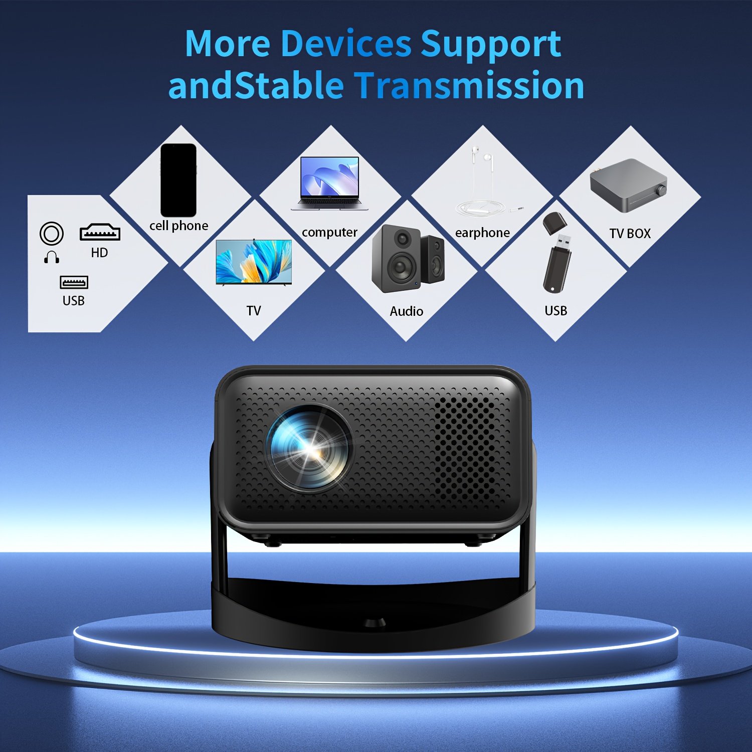 ZRZTM Projector - Ultra HD 4K decoding support 1080P, built-in Android, lightweight and portable, 360° adjustable viewing view, wireless wifi autofocus/keystone correction HDTV home theater experience - Image 7