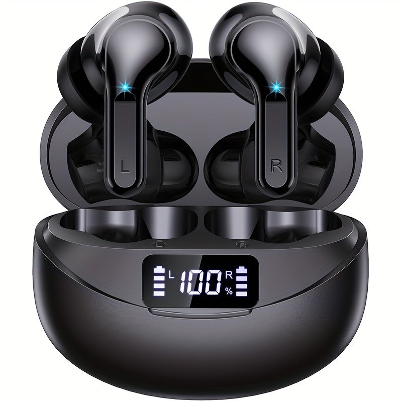 Wireless Earbuds with LCD Display, Touch Control, CVC 8.0 Noise Cancelling, Condenser Mic, Type-C Charging, Non-Waterproof Plastic Headphones for Exercise & Audio Surveillance, Compatible with Cellphones - Image 5