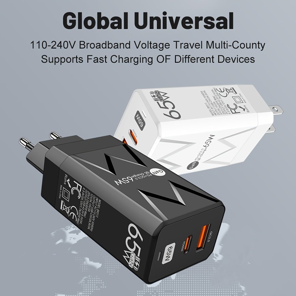 PD 65W + USB 20W GaN Charger Dual Ports USB C EU Plug Wall Charger, Type-C QC3.0 Mobile Phone Fast Charging Adapter, 2 Ports Protable Travel Charger - Image 12