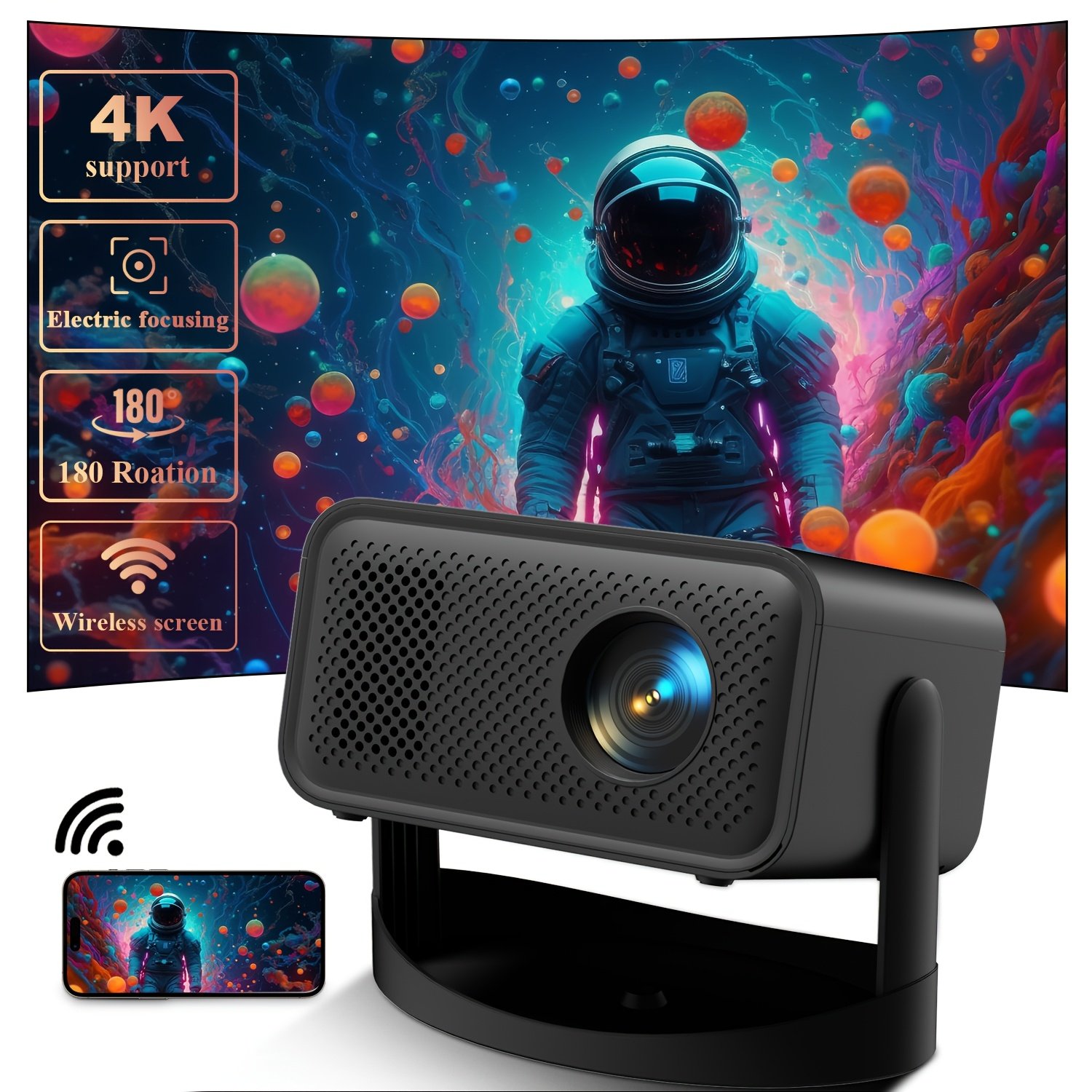 ZRZTM 4K 2025Portable Projector, Home Theater, Mini Projector with External Steering Console, Native 1080P Full HD, Android 11 and WiFi Support, Compatible with TV Stick/USB/Tablet/Windows - Image 4