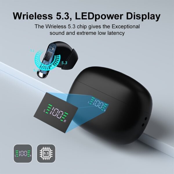 Wireless Headphones, ENC Noise Reduction V5.3 Headphones, 13mm Speaker, 30 Hours Playback Time, Built-in Noise Reduction Microphone, Type-C Fast Charging Box, Stereo for iPhone and for Android, with Digital Display - Image 7