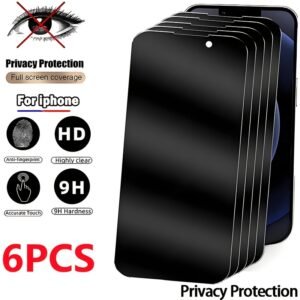 6pcs Full Cover Privacy Protection Screen Protector for iPhone 11 12 13 14 15 16 Pro Max Glass Privacy Protection Tempered Glass for iPhone 11 12 13 14 15 16 Plus