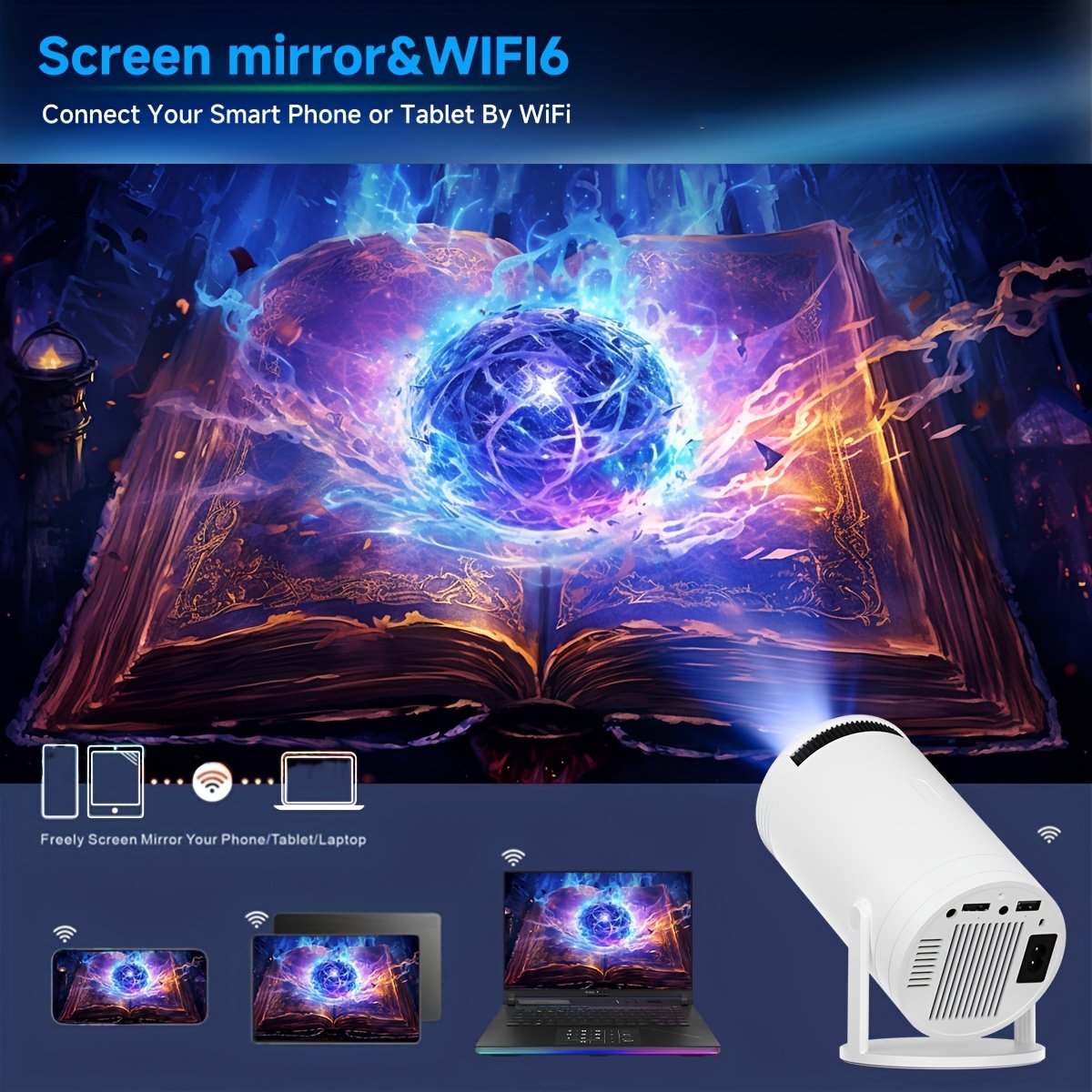 SCUARI Mini Smart HD Projector - for Android 12, Dual-Band 5G WiFi & Wireless 5.2, Auto Keystone Correction, 180° Rotatable, Portable Home Cinema Experience for Smartphone/HDTV/Laptop, European Plug, SCUARI - Image 9