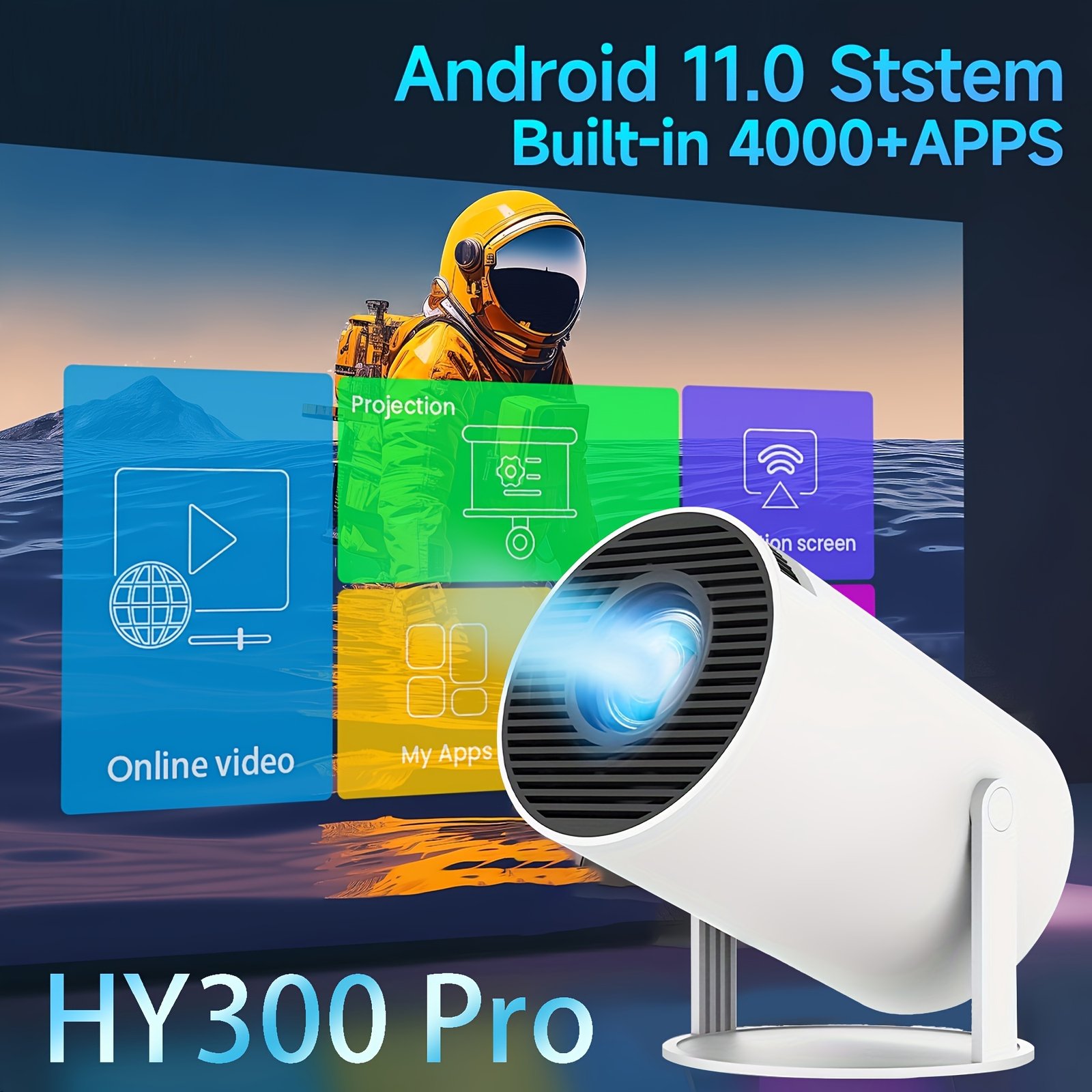 TUOGTCI Portable HY300 Outdoor Projector for Android 11.0 200ANSI WiFi6 Dual Wifi H713 Chip HD 1280*720P Wireless 5.0 Support 4K Hard Decoding Playback HD Video Home Theater Merry Christmas Gift, Best for Christmas - Image 3