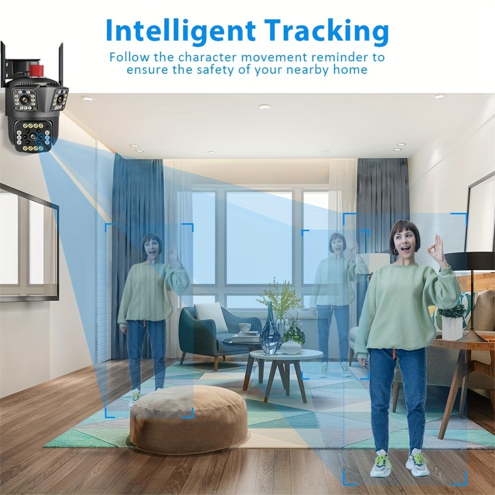 1pc 12MP Ultra HD WiFi Outdoor Camera, 3-Lens PTZ Security Monitor with 10X Zoom, 355° Rotatable Tilt, Color Night Vision, AI Motion Detection, Two-Way Audio, Wall Mount, Non-Waterproof, European Standard Plug, 110V-240V, App Control, Audio Alerts, Withou - Image 13