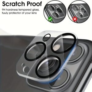 iPhone Lens Protector, 3-Pack, 9H Tempered Glass Camera Protector, HD Clear, Anti-Scratch, Fingerprint Resistant, Perfect Fit for iPhone 15/14 Pro Max Plus/15 Pro/14 Pro Max/16/16Pro/16Promax - Full Coverage Camera Lens Protective Film