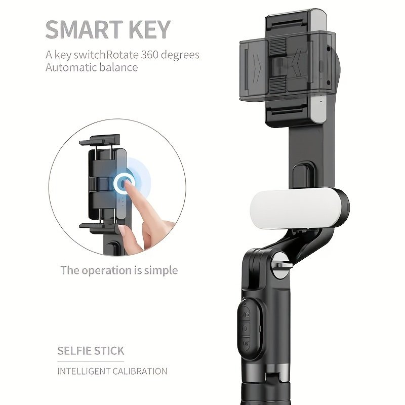 1pc Desiontal A6 1-Axis Handheld Gimbal Stabilizer with Wireless Remote, LED Beauty Light, Tripod Mount, Retractable Folding Selfie Stick for iPhone/Android - USB Charging, ≤36V, 400mAh Lithium Polymer Battery, ABS Material - Image 4