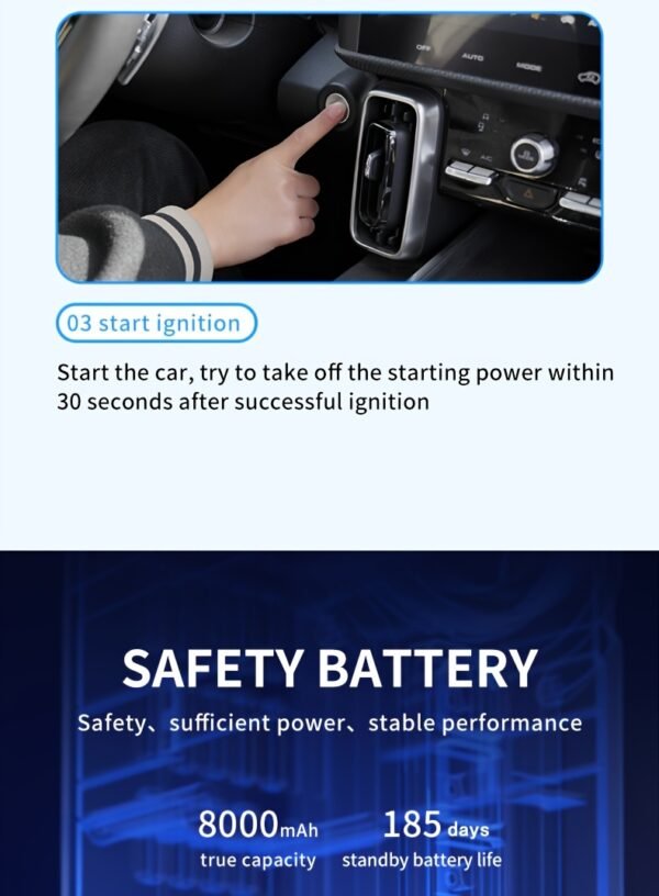 8000mAh Emergency Car Jump Starter Power Bank with Digital Display, Portable USB-C Charging Air Compressor, 12 Safety Protections, Fast Inflation in 10 Seconds, Rechargeable Lithium Polymer Battery for Tire Inflation and Multi-Functional Lighting - Image 18