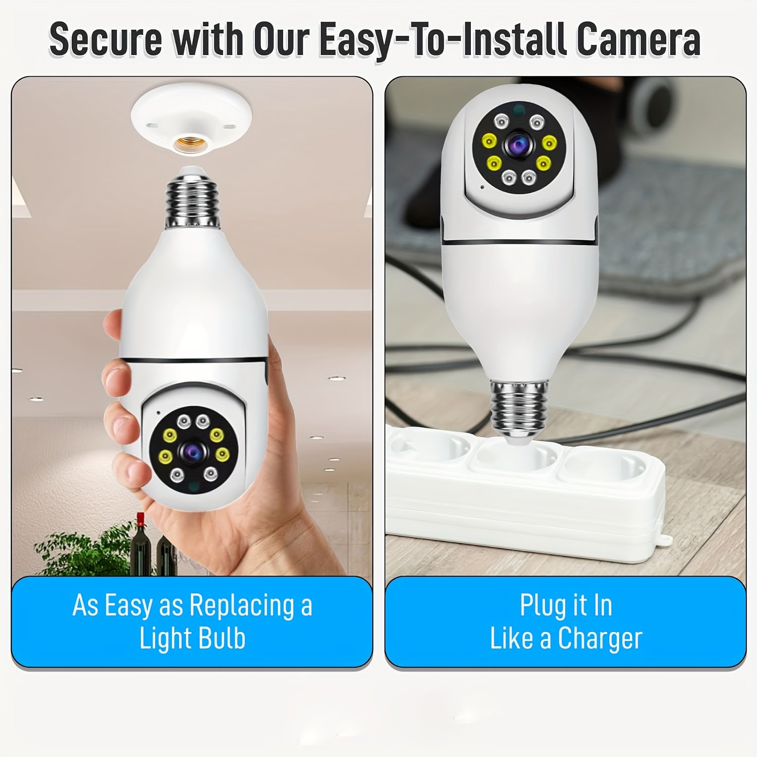 1pc Smart E27 Bulb Security Camera, 360° Rotatable, Wi-Fi Enabled, Infrared Night Vision, Two-Way Audio, Motion Sensor, Ceiling Mount, Hard-Wired 110-240V, App Control, No Battery, Non-Waterproof - Image 13