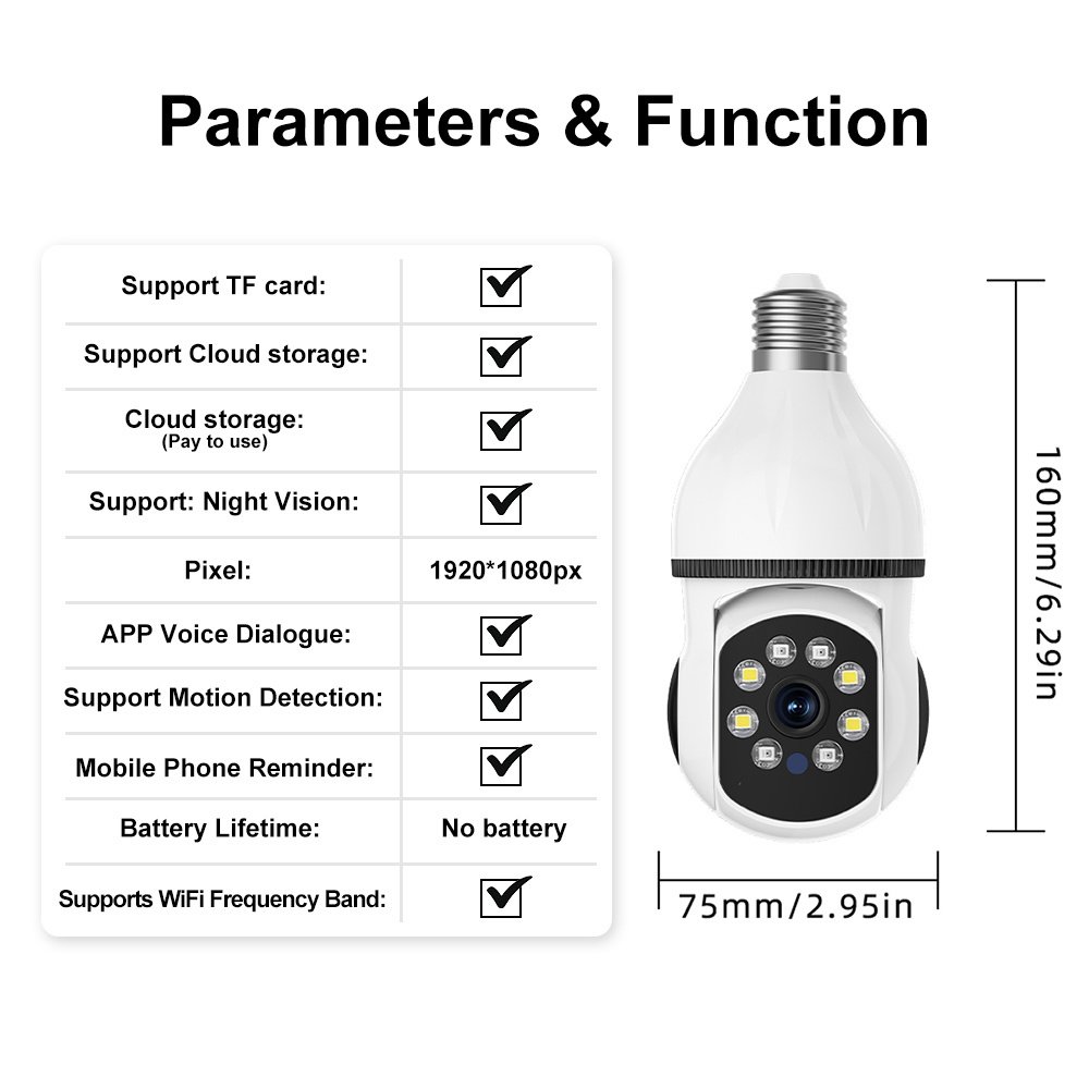 WJG 5G WiFi Smart Light Bulb Camera - E27 Fit, 360° Rotation, Auto-Tracking, Panoramic View, Wireless PTZ, Infrared Night Vision, Motion Detection, Two-Way Audio, Easy Setup - Image 11