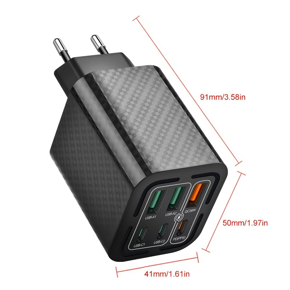 50W 3PD + 3USB 6 ports Mobile Phone Fast Charging Adapter, EU Plug USB Type C QC Qiuck Charge Adapter, Portable Convenient Travel Charger Wall Charger